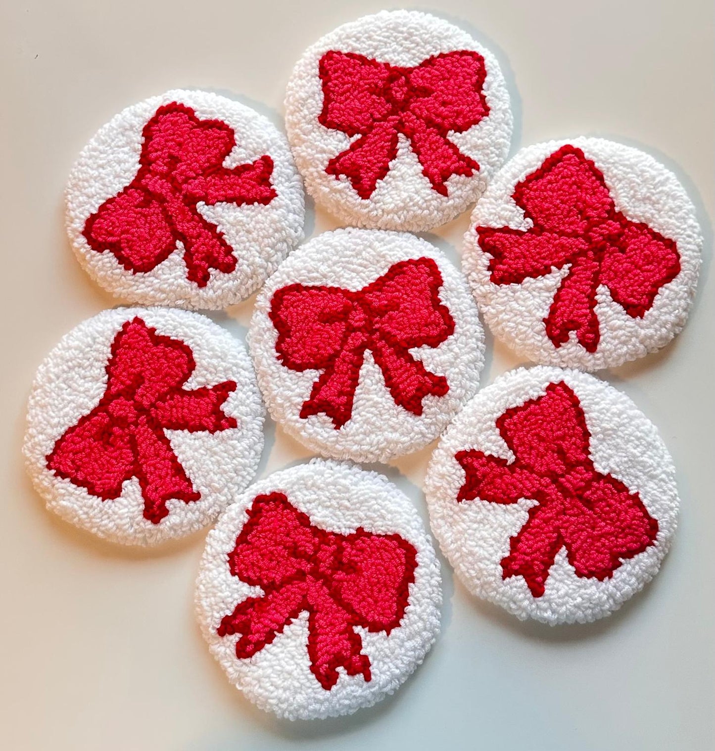 Coquette Punch Needle Coasters – Handmade, Non-Slip