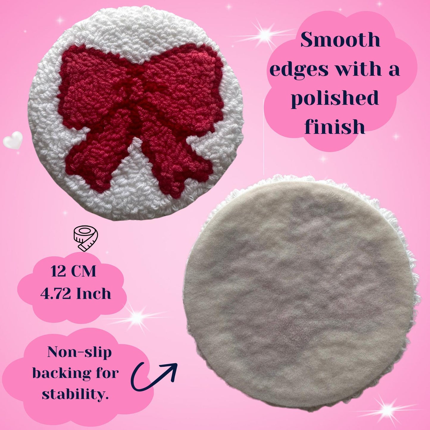 Coquette Punch Needle Coasters – Handmade, Non-Slip