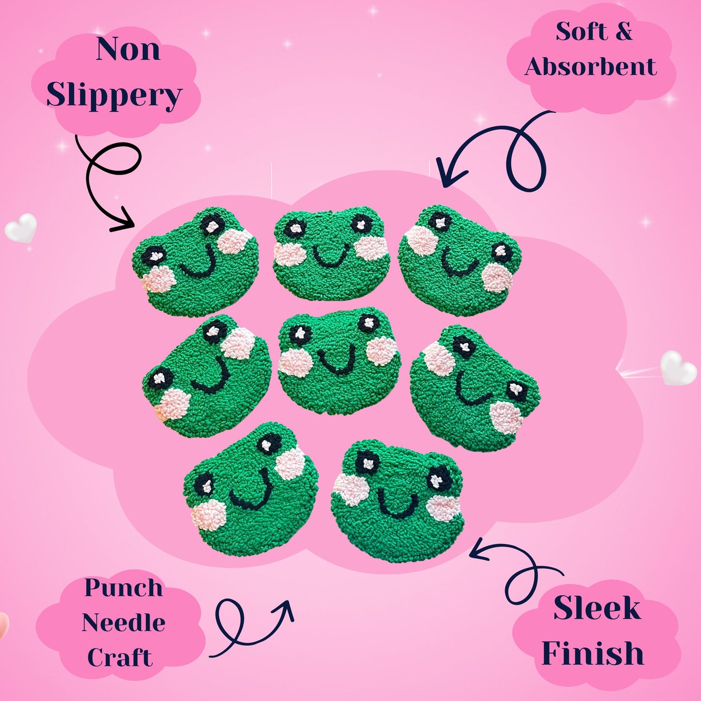 Froggy Punch Needle Coasters – Handmade, Non-Slip