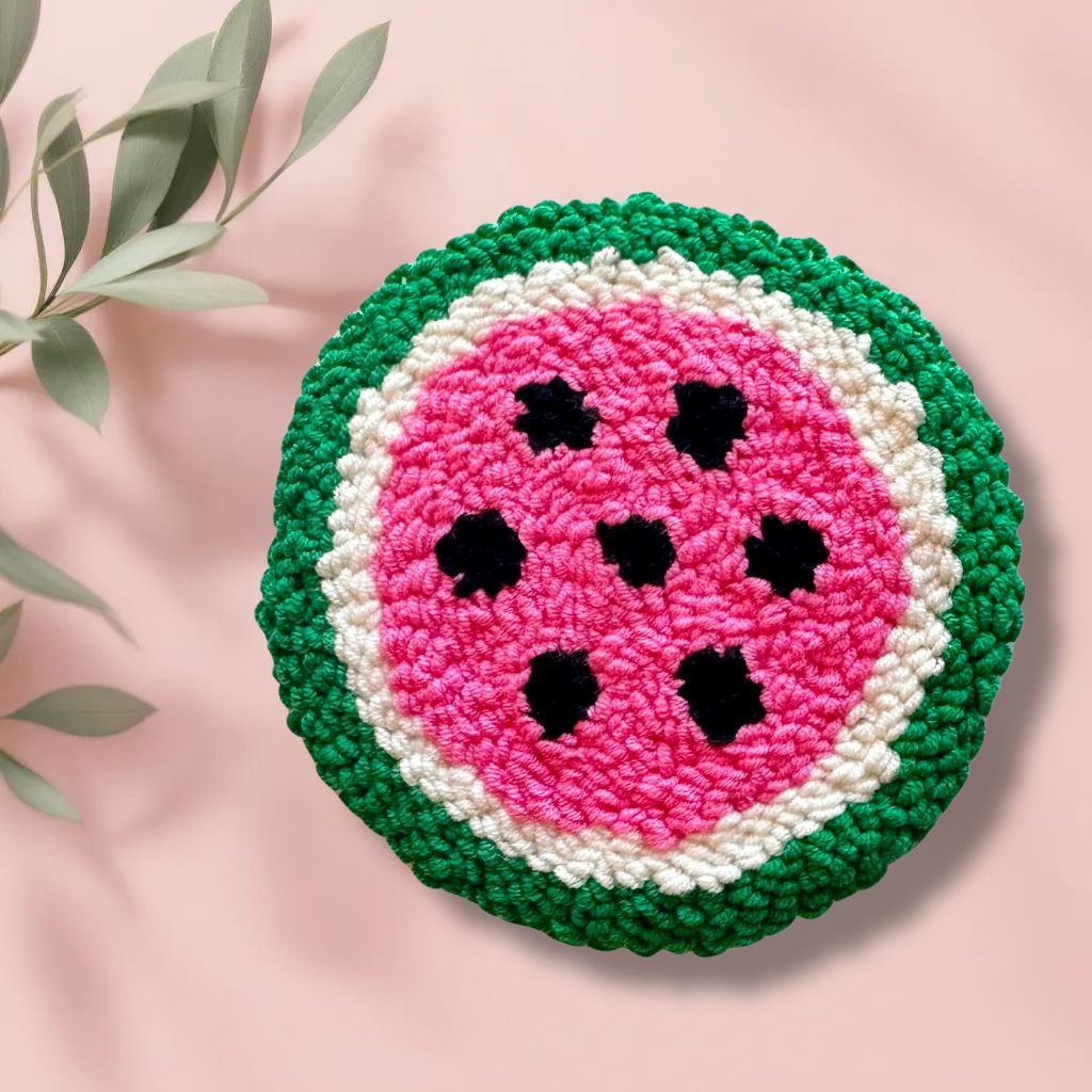 Watermelon Punch Needle Coasters – Handmade, Non-Slip
