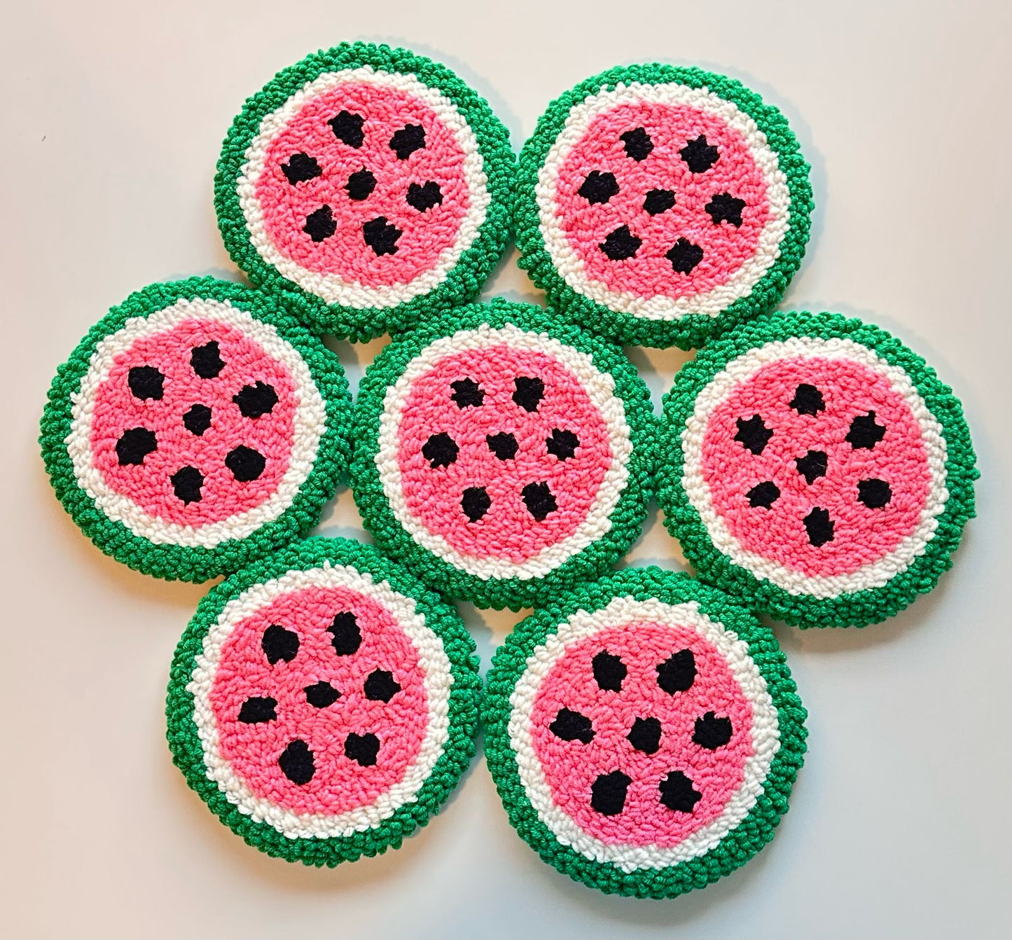 Watermelon Punch Needle Coasters – Handmade, Non-Slip