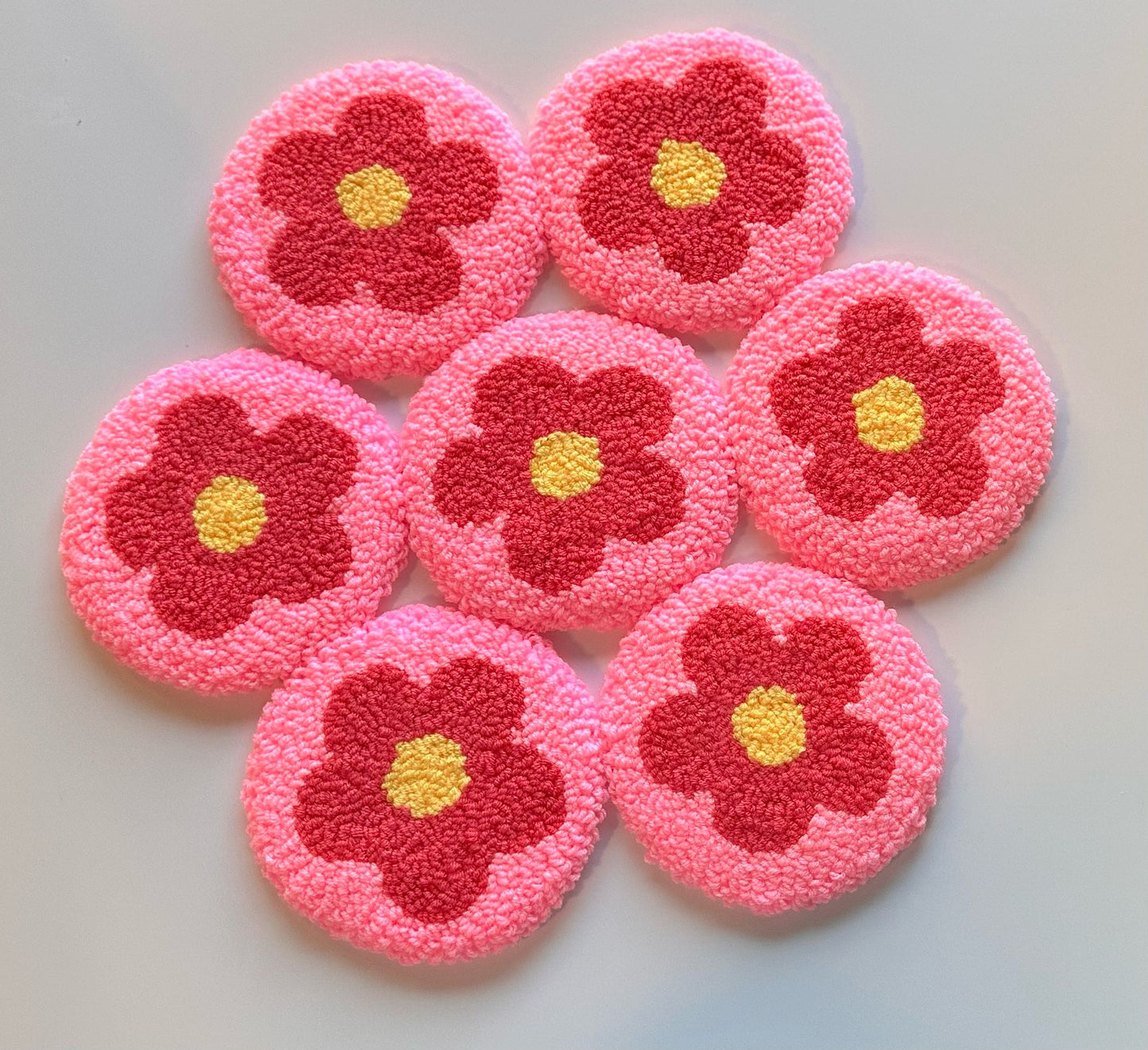 Daisy Punch Needle Coasters – Handmade, Non-Slip