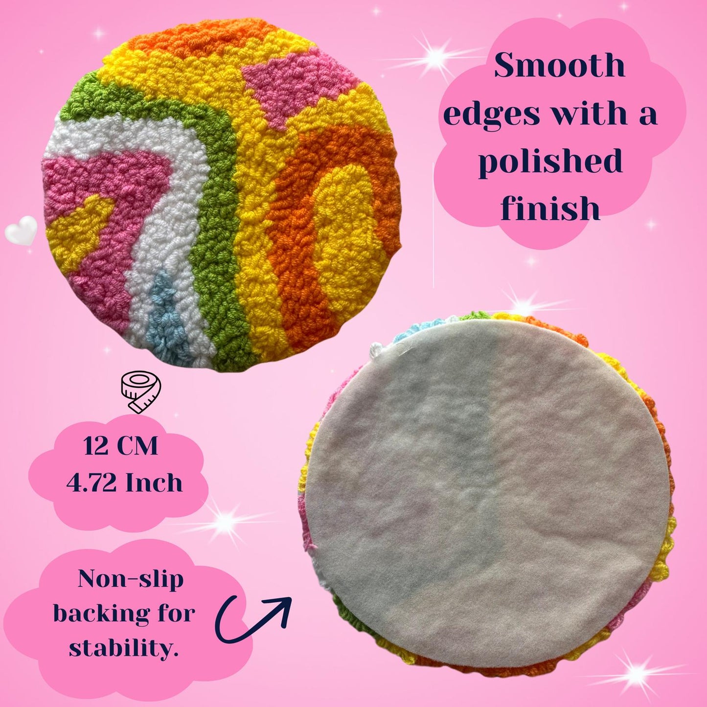 Vibrant Punch Needle Coasters – Handmade, Non-Slip