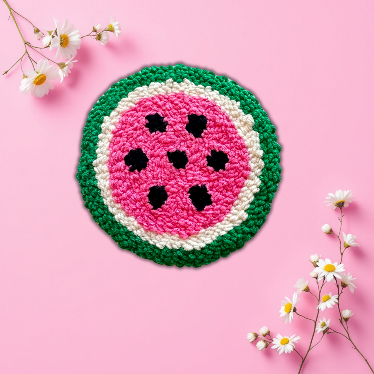 Watermelon Punch Needle Coasters – Handmade, Non-Slip