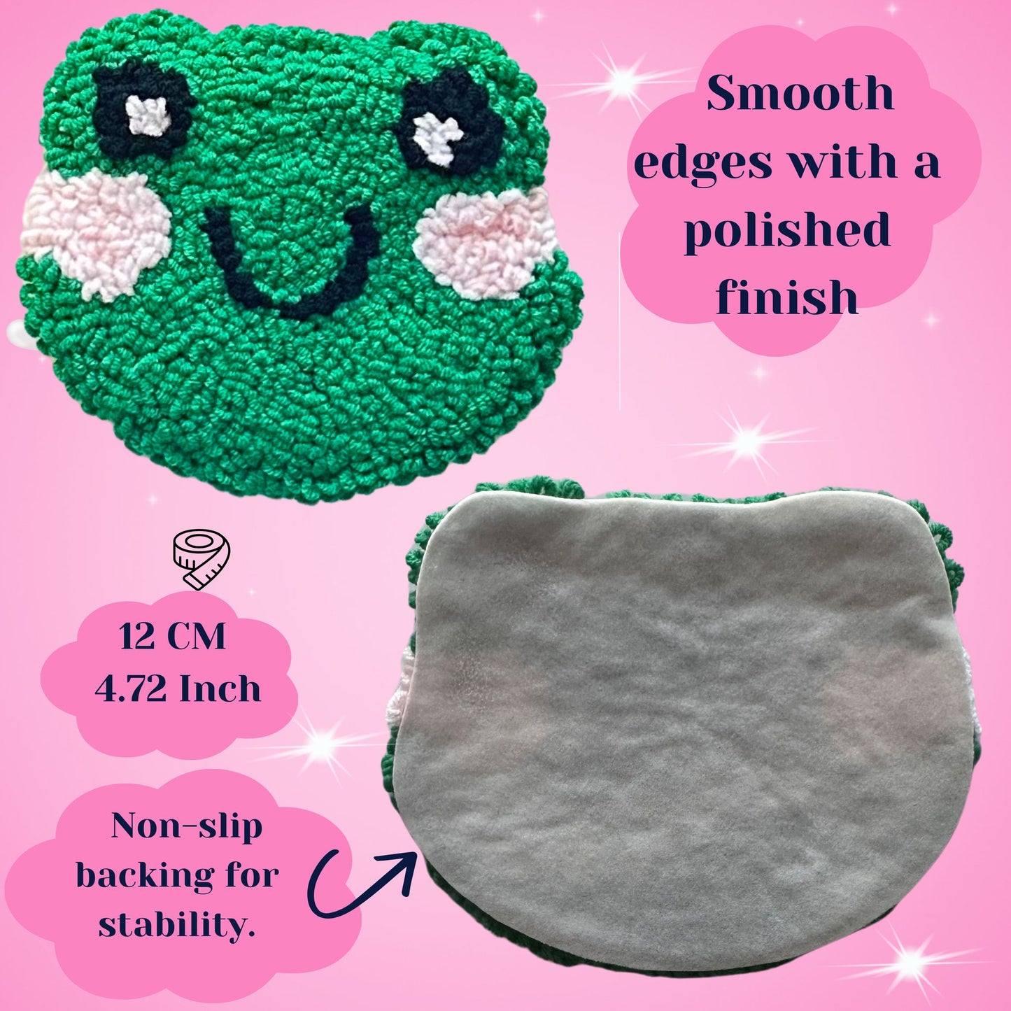 Froggy Punch Needle Coasters – Handmade, Non-Slip