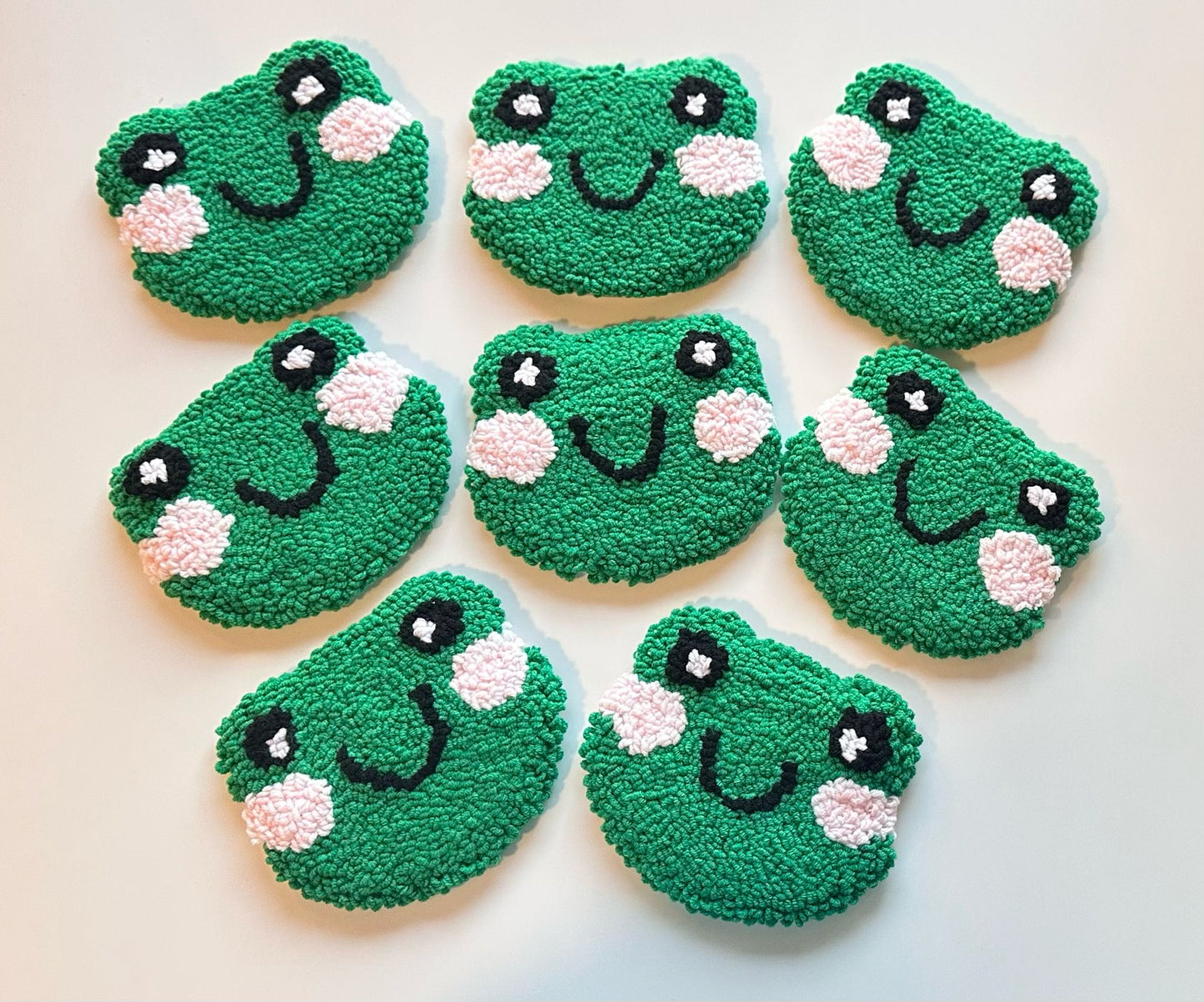 Froggy Punch Needle Coasters – Handmade, Non-Slip