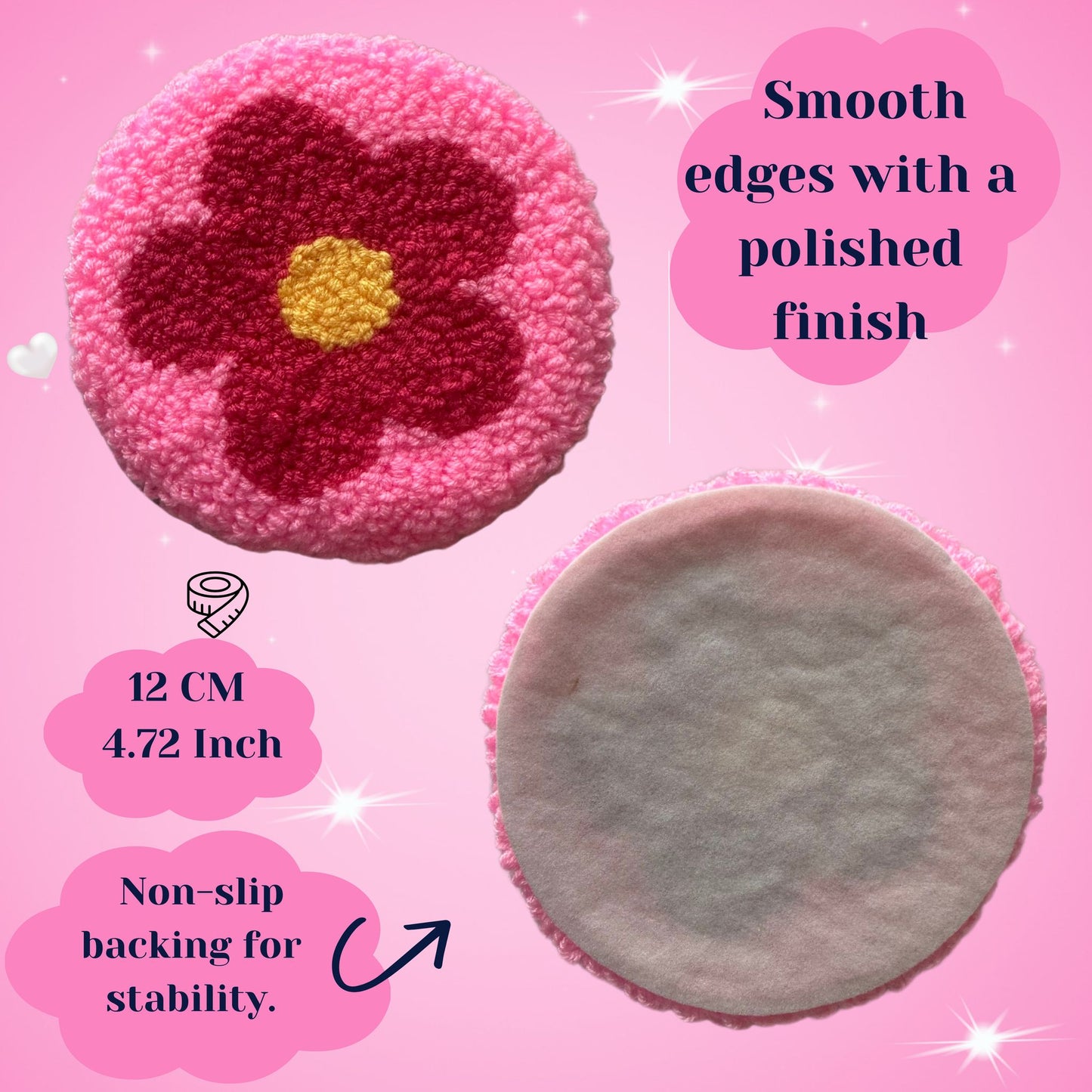 Daisy Punch Needle Coasters – Handmade, Non-Slip