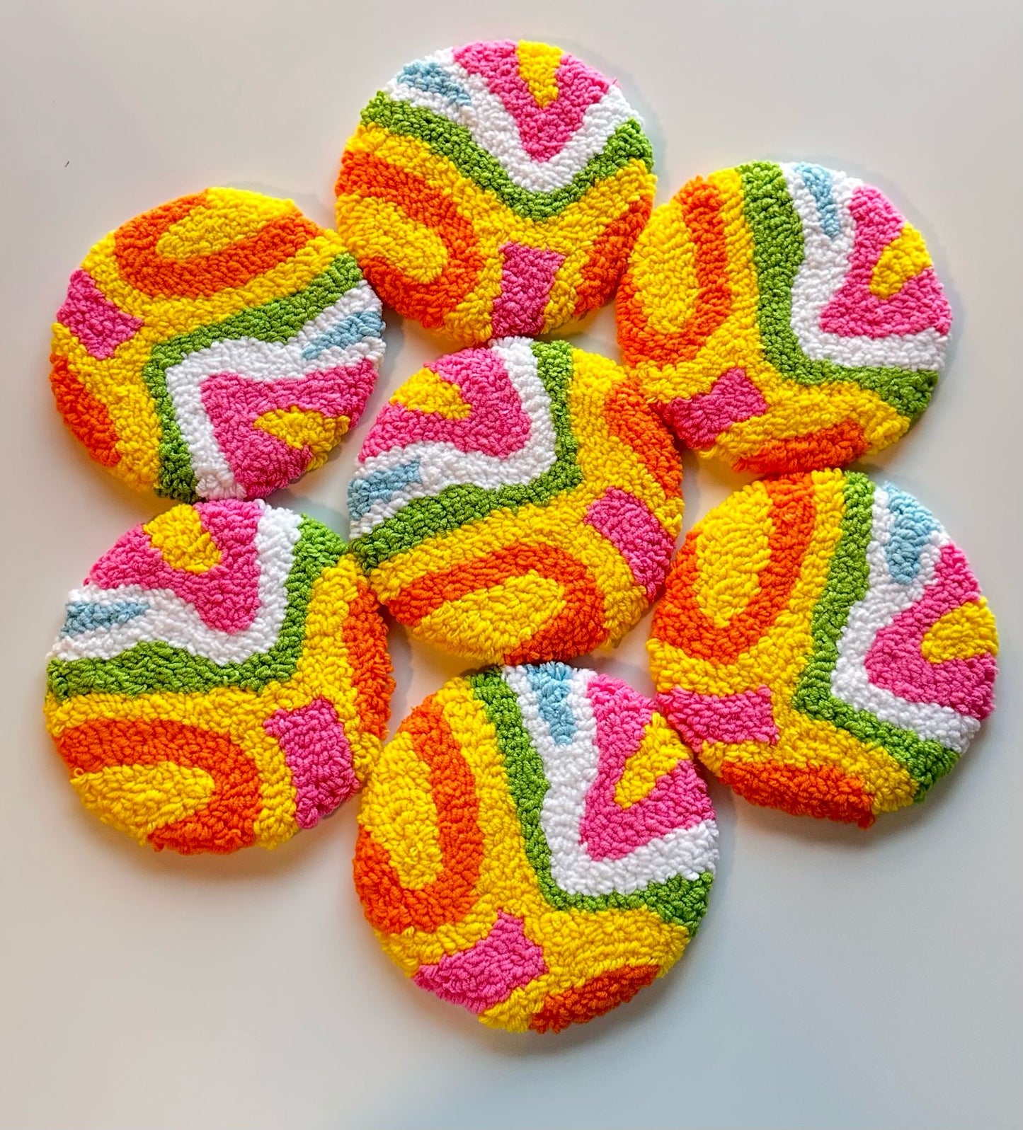 Vibrant Punch Needle Coasters – Handmade, Non-Slip