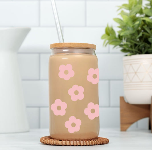 Pink Daisy Glass Cup